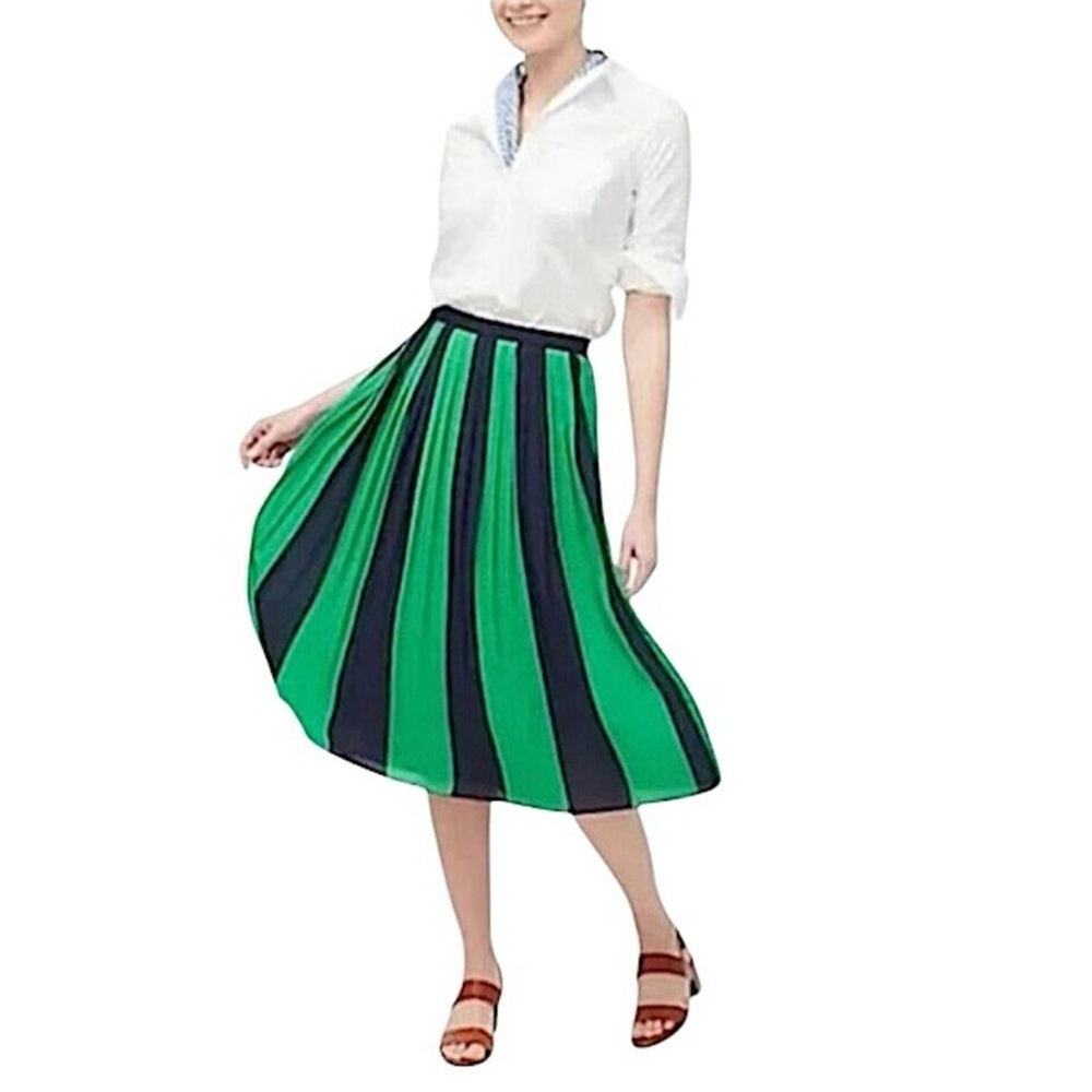 J. Crew Green and Black Pleated Midi Skirt